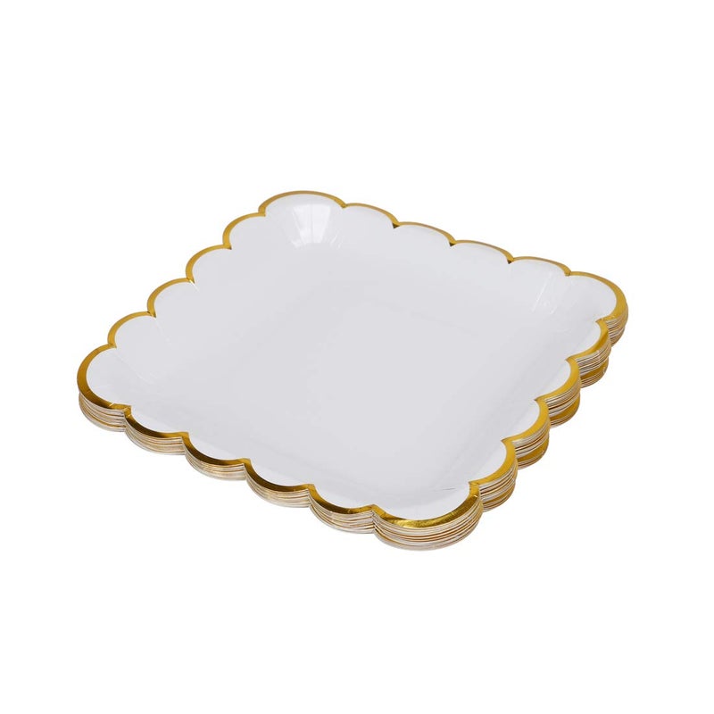 Geeklife White Gold Paper Party Plates Set with Metallic Gold Border, 9 inch Simple White Decorative Wedding Dessert Plates, 20 count - Image 2